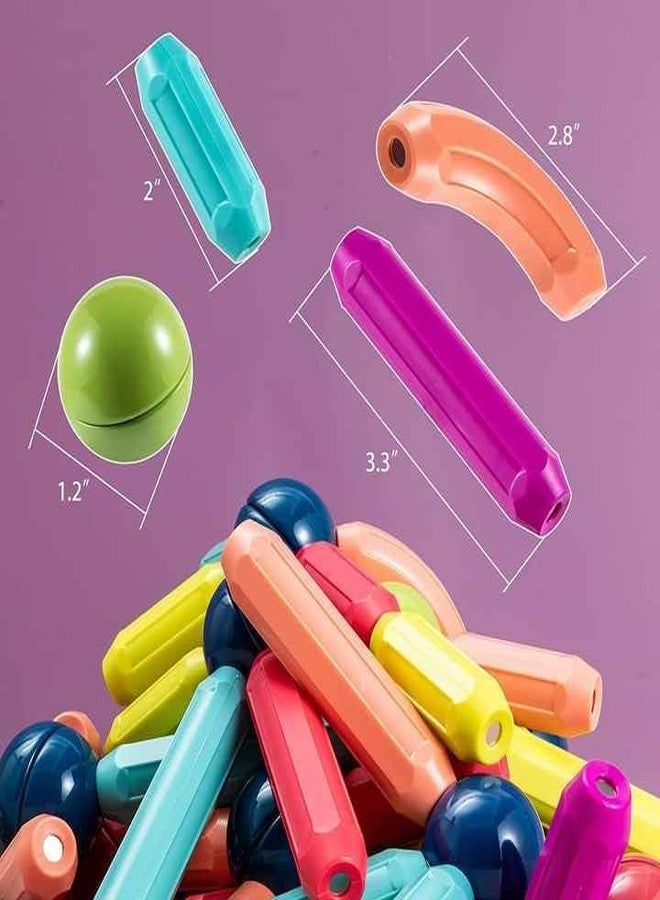 Fezeedi 64 Pcs Colorful Magnetic Sticks and Balls Building Blocks Sets 3D Construction Magnet Stacking Toys Puzzle Games Creative Learning Educational Toys Gift for Kids Boys - Image 2